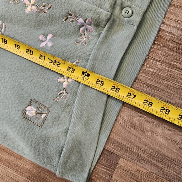 Vtg Embroidered Floral Cardigan Women L Green Fleece Cottagecore Boho Garden Gma - Picture 6 of 6